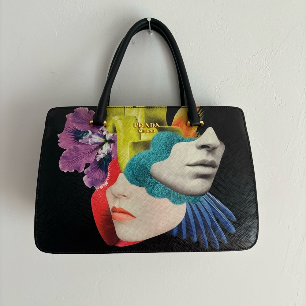 RARE Prada Saffiano City Satchel Limited Edition Rainbow Collage